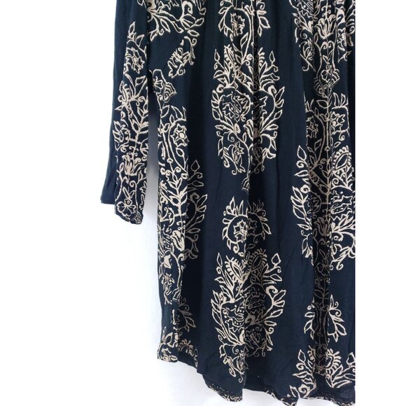 Lucky Brand Womens 2X Black & Beige Floral Print Cotton Blouse With 3/4 Sleeves - Picture 5 of 7